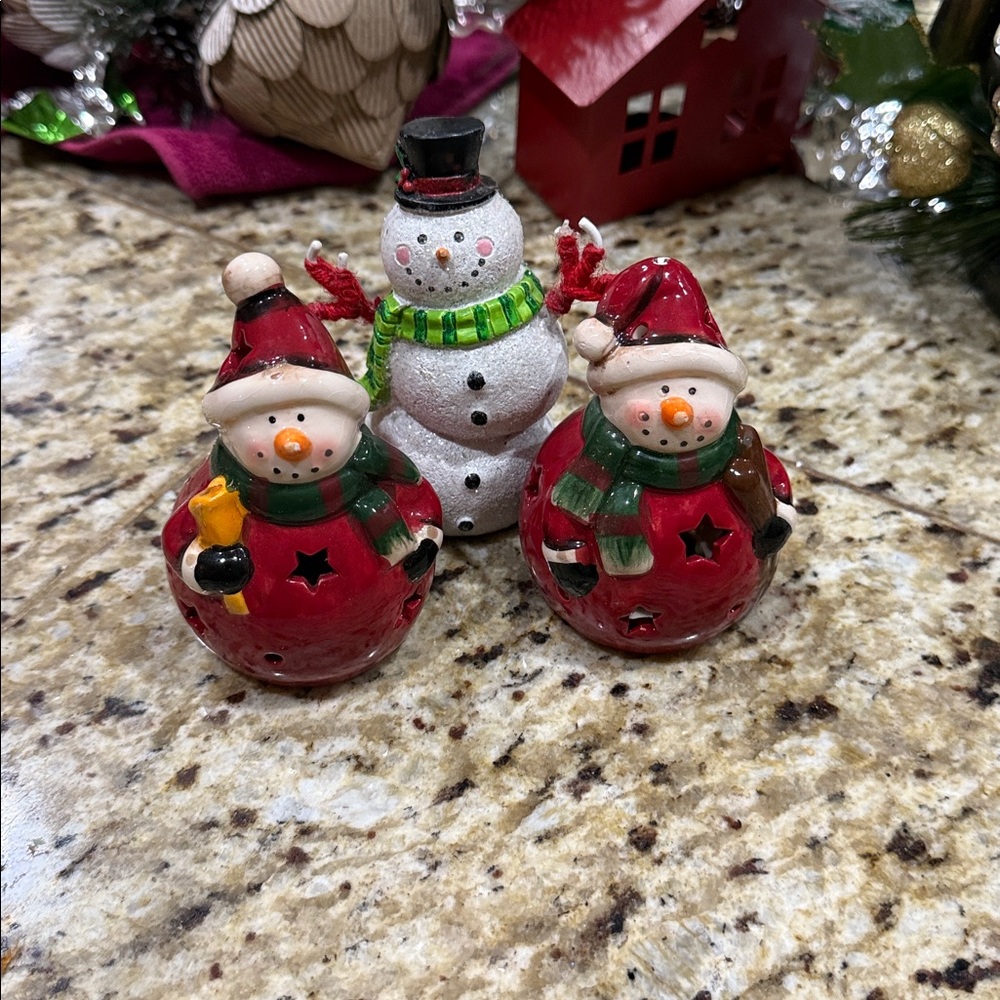 Festive Snowman Candle Holders - Red and Green